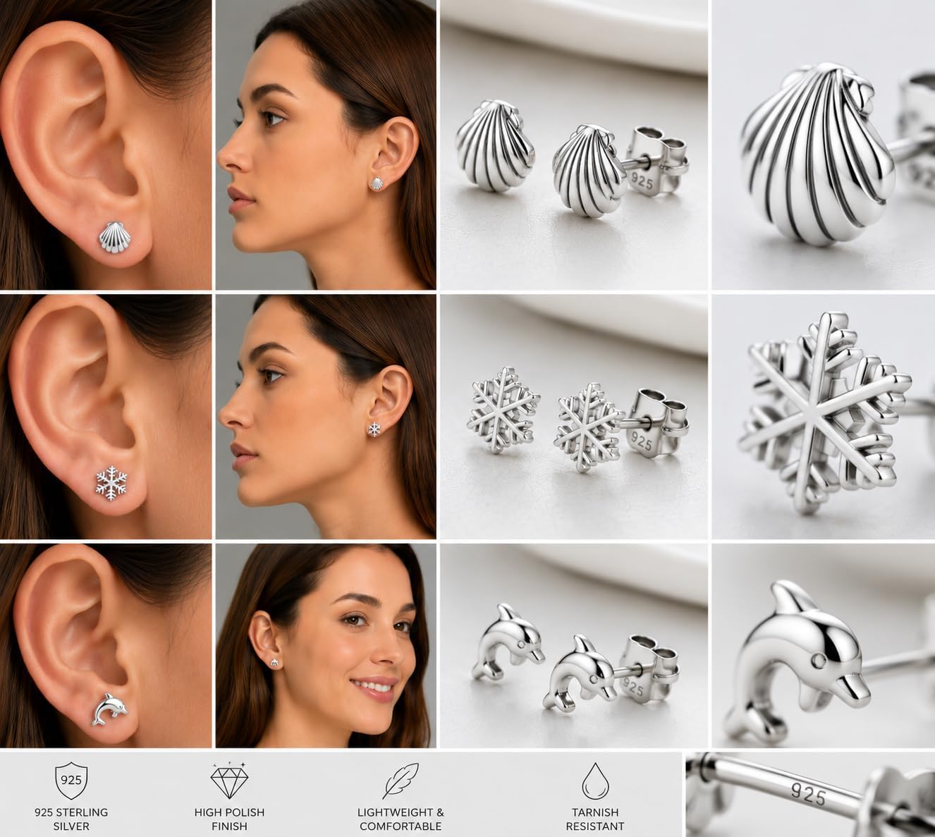 TARQNTAUPE 3 Pairs 925 Sterling Silver Stud Earrings Set For Women Small Hypoallergenic Earring For Jewelry Set Gift for Womens.