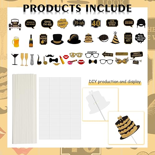 Miniatura 2 de Accesorios para cabina de fotos de 40 cumpleaños para adultos (41 unidades) para ella, él, anima a fiesta de cumpleaños de 40 años, decoraciones