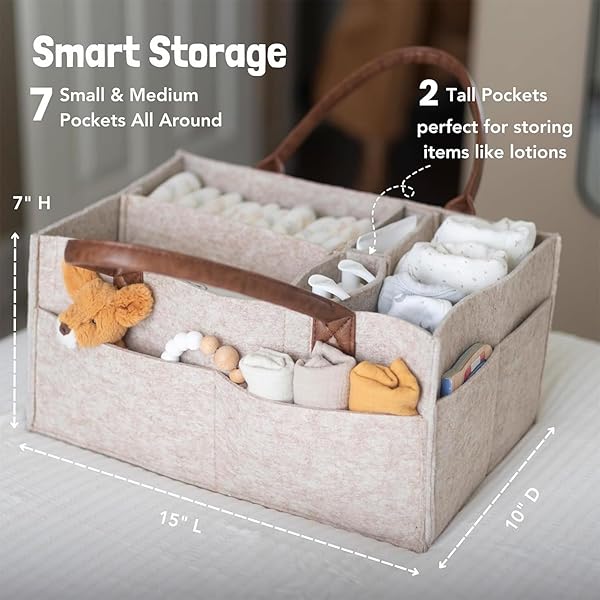 Unisex Diaper Caddy Organizer, Portable Lightweight Travel Storage Basket, Outdoor Carry Design for Newborn, Nursery & Changing Table Essentials, Large Capacity - Khaki - 2