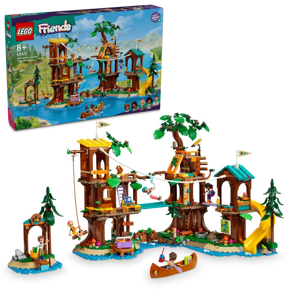 LEGO Friends Adventure Camp Tree House Set, Camping Playset Toy for 8 Plus Year Old Girls and Boys, with 5 Minidolls and 5 Animal Figures, Birthday Gift Idea for Kids 42631