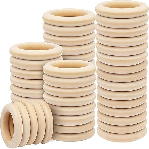 100 anillos de madera para manualidades, anillos de madera de 2 pulgadas para manualidades, anillos de madera sin terminar de 2.165 in, naturales