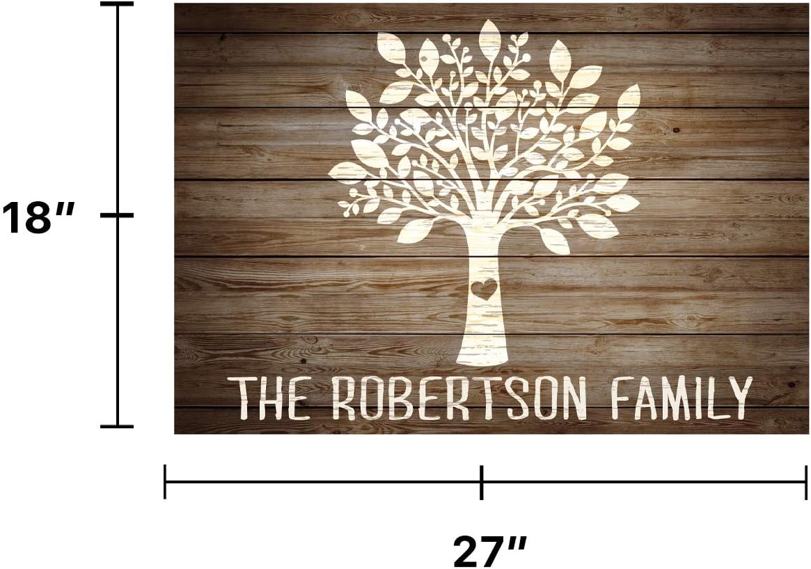 Personalized Planet Family Tree Doormat with Custom Name Printed on Brown Rectangular 1/8” Thick Non Slip Mat for Kitchen Hallway Deck or Porch, 27x18