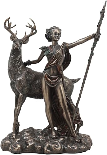 Ebros Diosa griega romana de la caza Luna y naturaleza Diana con estatua de ciervo Artemisa La cazadora escultura 11.5 pulgadas de alto