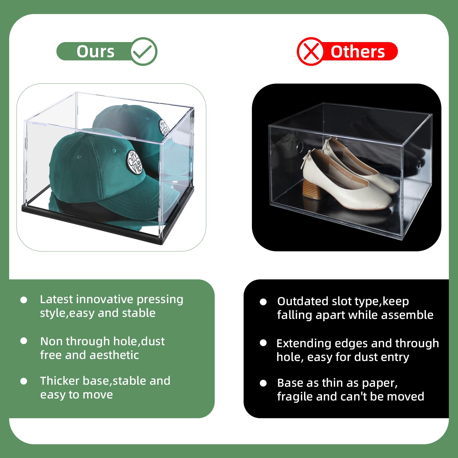 VINJKZQ Transparante hoed vitrine met spiegel achtergrond, acryl honkbalpet houder standaard transparante hoed opbergdoos stofdicht vierkant UV-bescherming kast met spiegelbasis (25,9 x 20,8 x 17,8 cm
