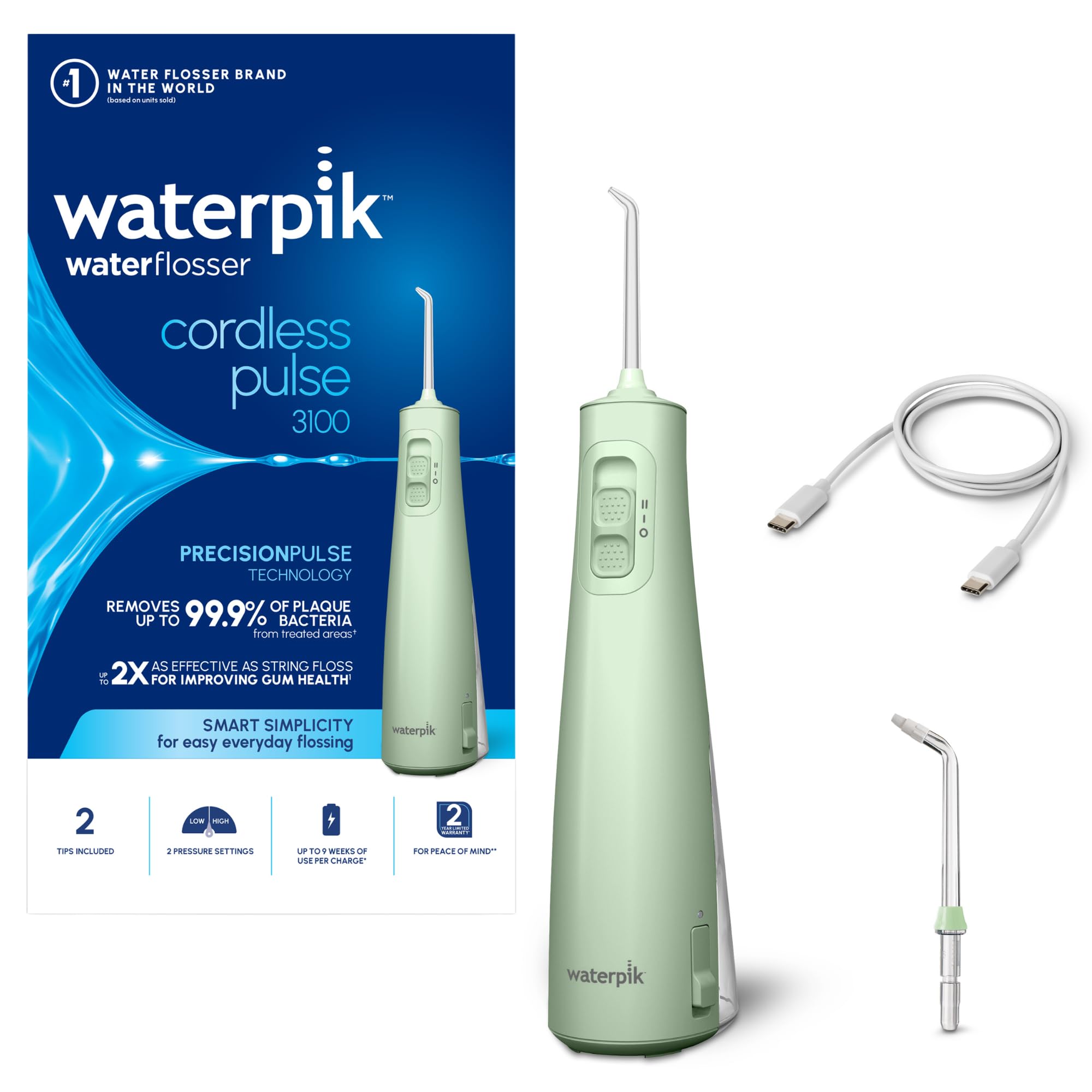 Waterpik Water Flosser Cordless Pulse, Plaque Remover for Teeth, Mint Green