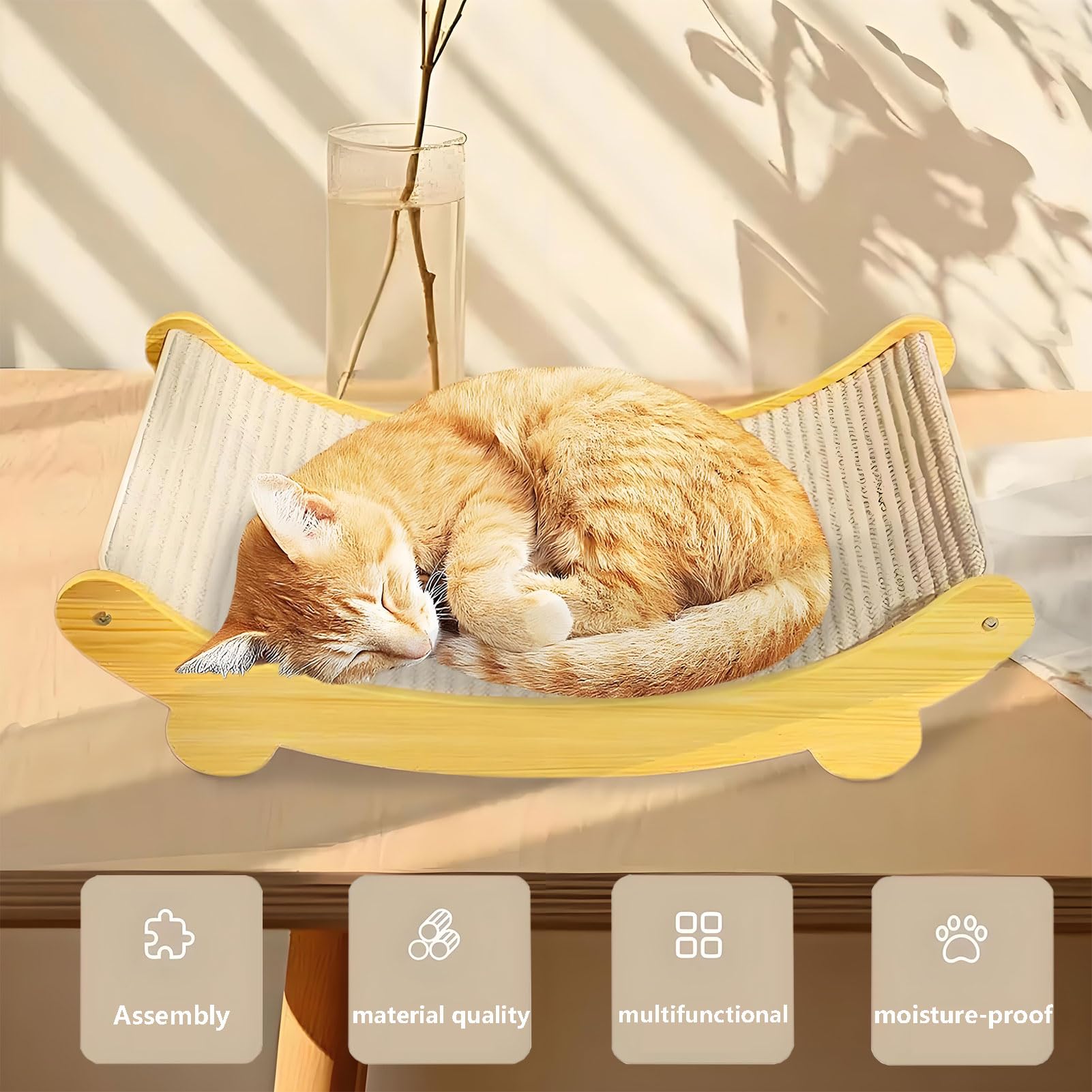 لوح خدش للقطط 2 في 1، كرسي سرير للقطط مع اطار خشبي صلب ووسادة خدش للقطط مقاومة للاهتراء، لوح خدش للقطط في الاماكن المغلقة لحماية الاثاث والسرير والاسترخاء (طول 50 سم)
