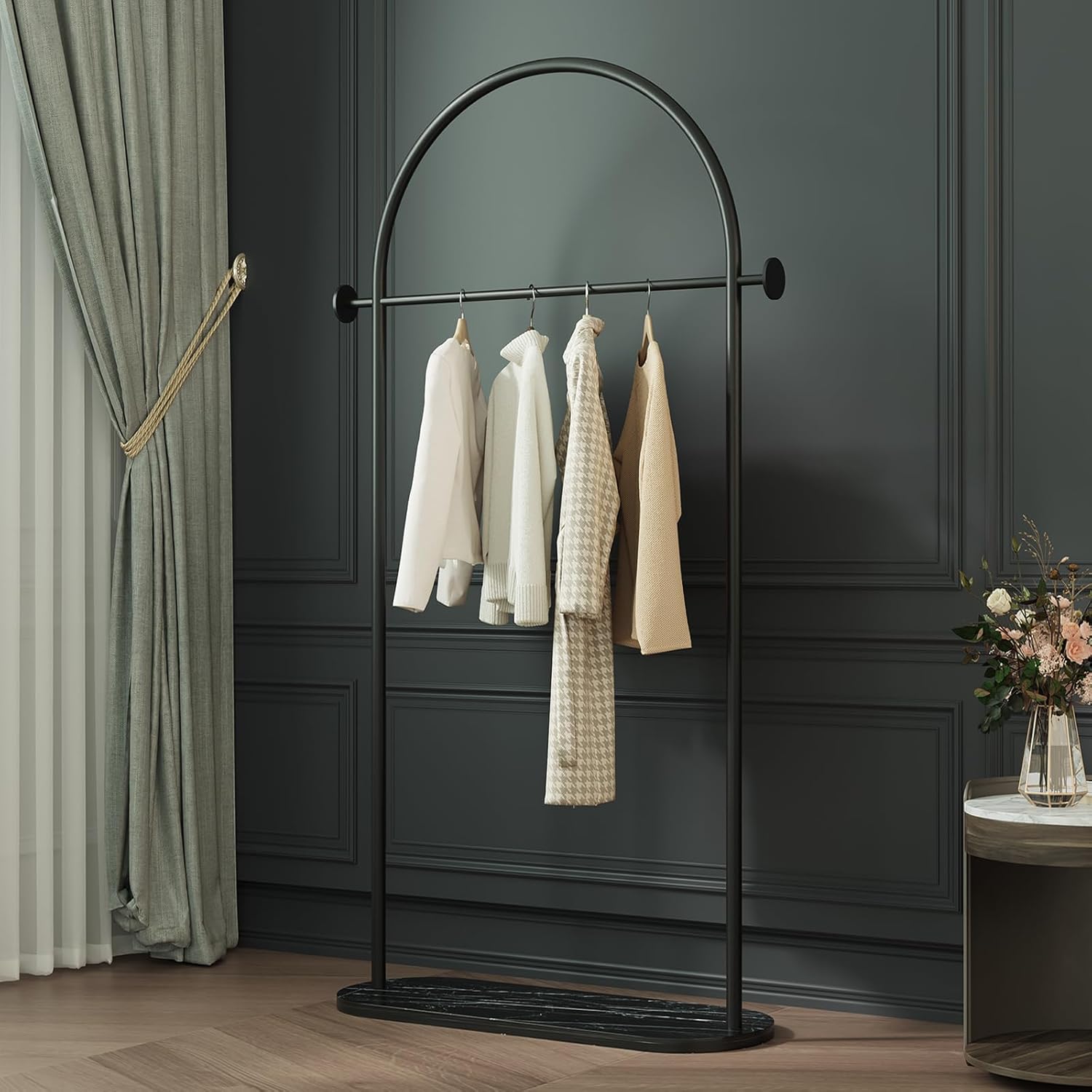 Modern Clothing Rack with Marble Base - Heavy Duty Freestanding Garment Rack for Hanging Clothes, Storage in Bedroom, Living Room, Entryway, Boutiques (black)