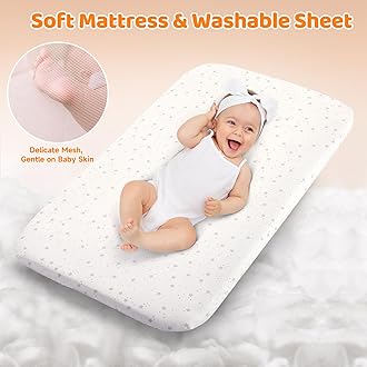 Ezebaby 3-in-1 Baby Bassinet, Rocking Baby Bassinets Bedside Sleeper, Adjustable Portable Crib for Newborn Infant with Wheels Storage Basket and Mesh Sides