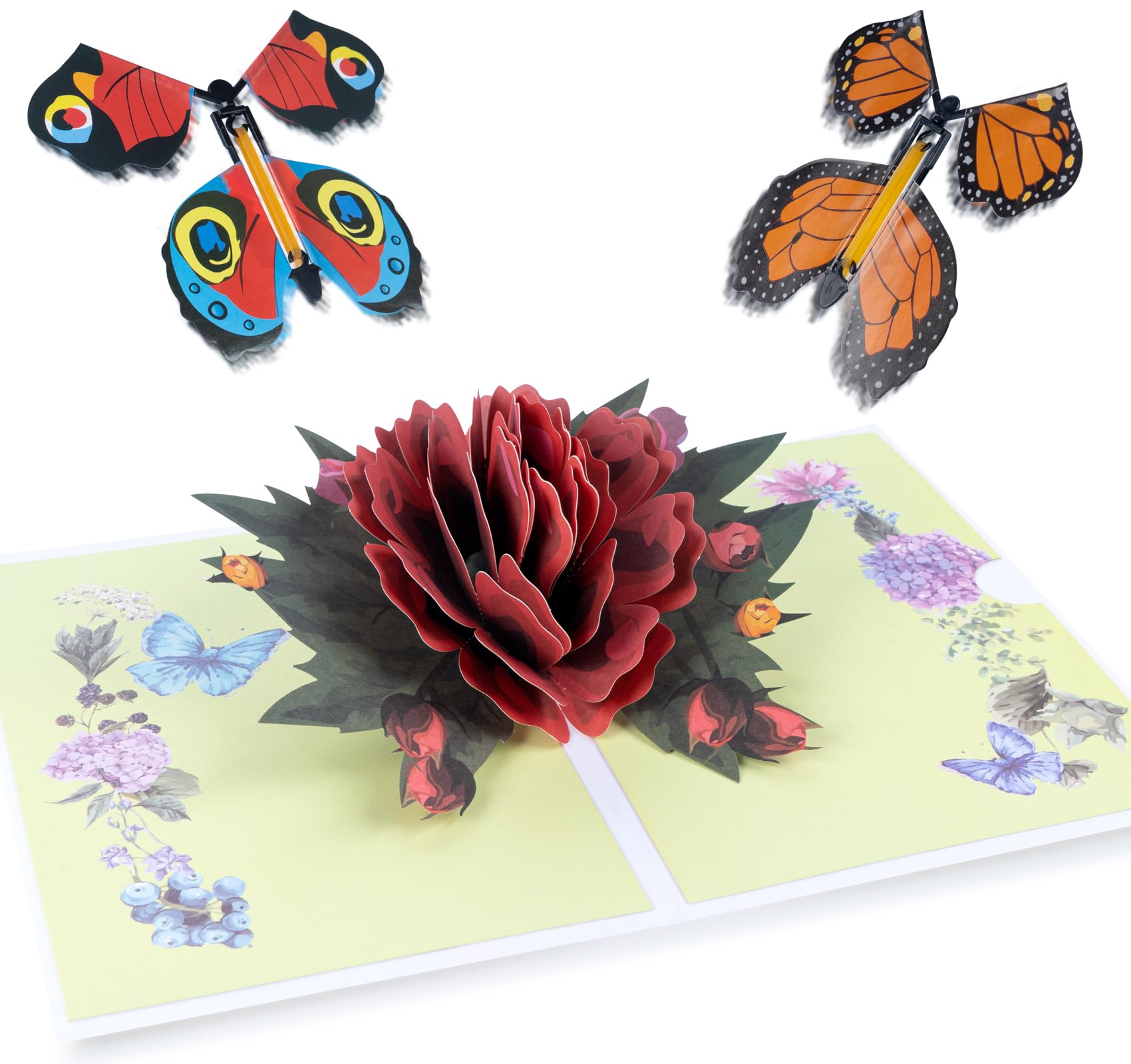 ilaukePop Up Cards, 3D Moonflower Flowers Pop Up Cards, Greeting Cards with Magic Flying Butterfly&Envelopes, for Mothers Fathers Teachers Day Birthday Valentine's Anniversary Thank You Day