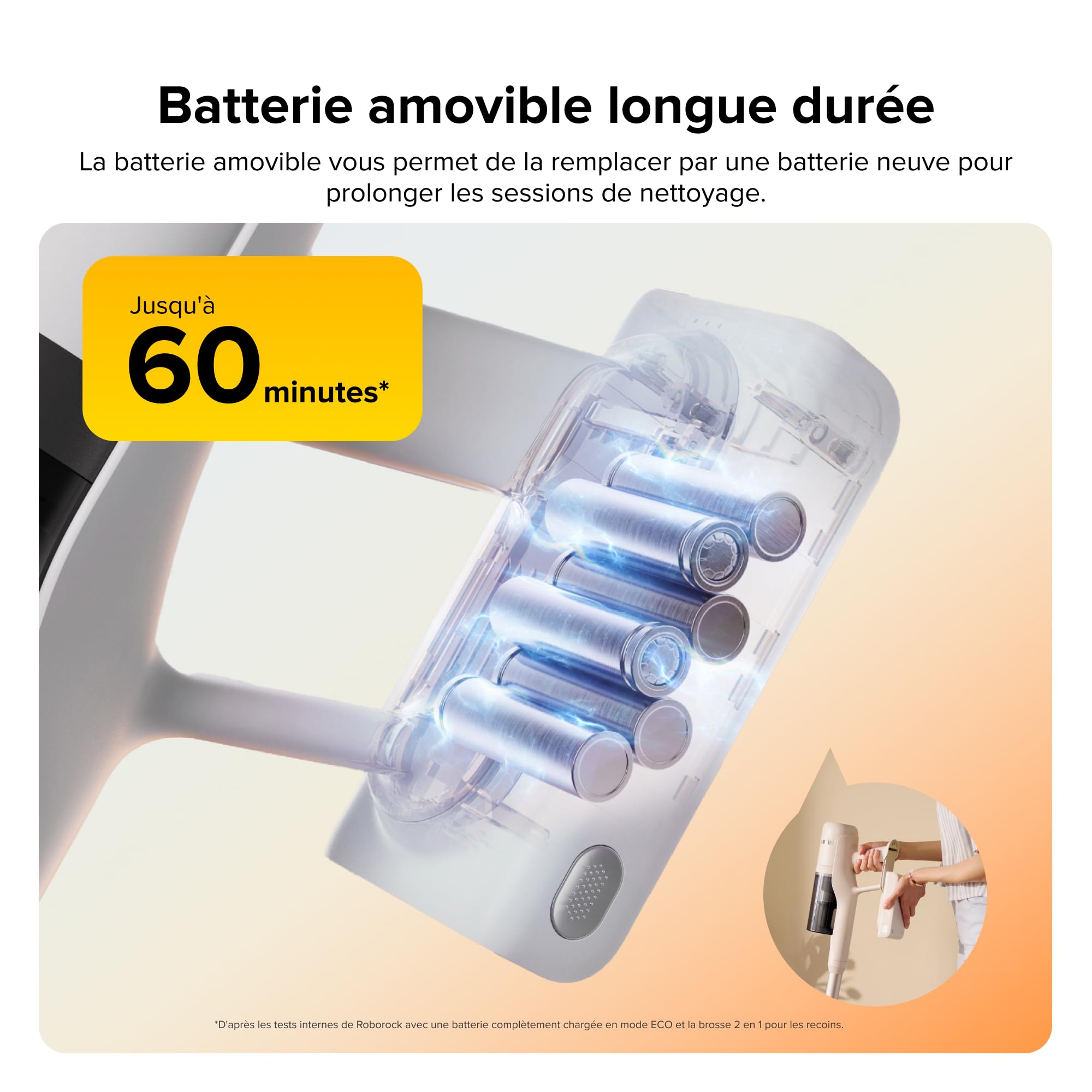 roborock H60 Aspirateur Balai sans Fil, 115 AW, 60 Min d’Autonomie | Tube Pliable 180°, LED Détecte‑Poussière, Brosse Anti‑Emmêlement pour Tapis, Sols et Poils d’Animaux, Léger et Polyvalent