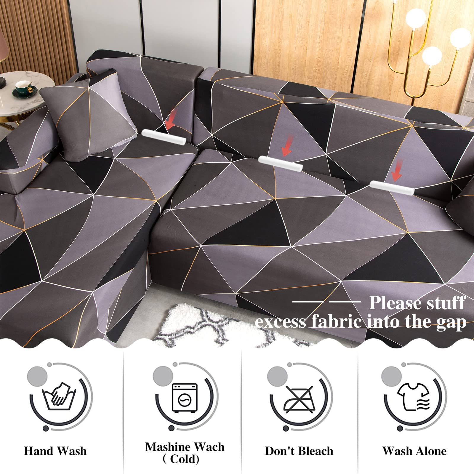 Jaotto Copridivano con Penisola Elasticizzato A Sinistra Destra, Fodere Copridivano Angolare Universale, Copri Divano Chaise Longue a Forma di L (1 posto+2 posti, geometria marrone)