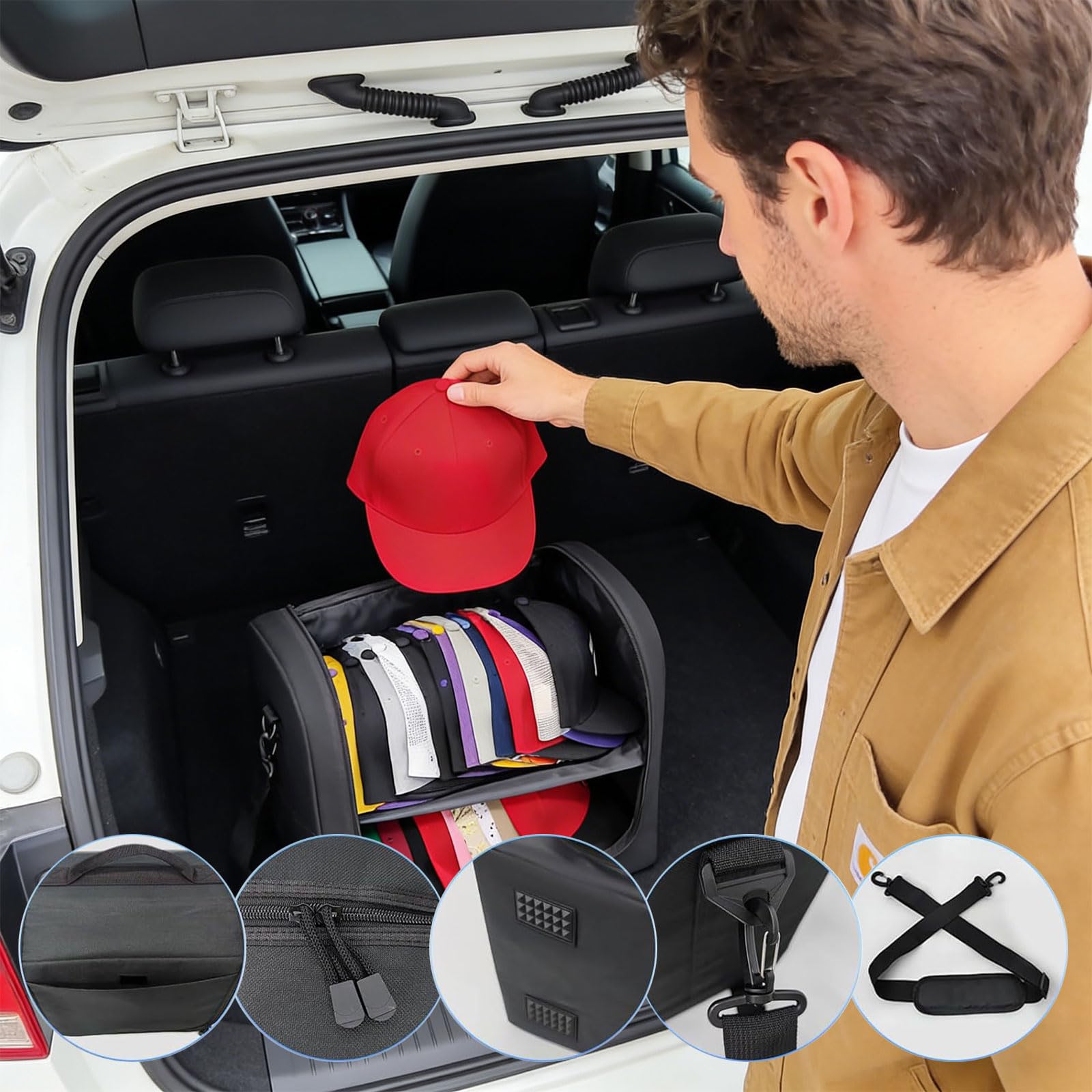 Organizador apilable de gran capacidad, a prueba de polvo, portátil, bolsa de almacenamiento para gorras de béisbol de viaje