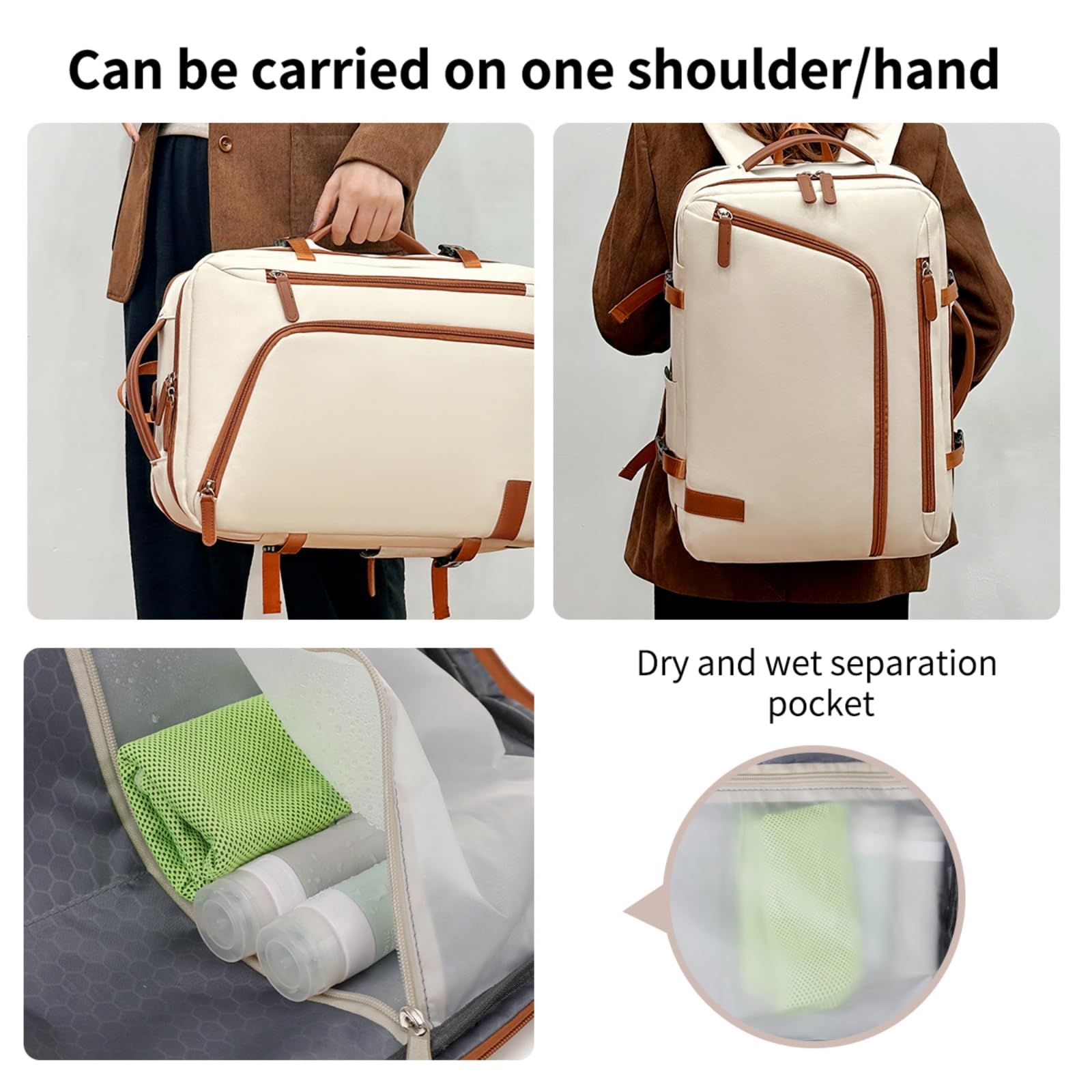 Zaino da Donna per Laptop di Grande capacità, Viaggio in Stile Semplice Affari, Lavoro E Uso Quotidiano-Beige