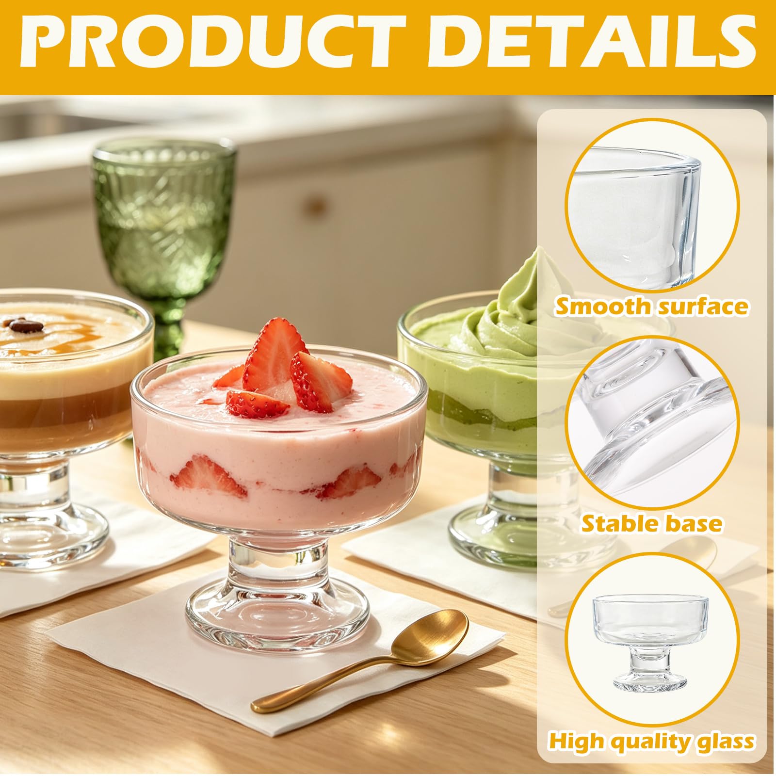 Set di 12 tazze da dessert, ciotole in vetro trasparente con base per gelato, bicchieri da cocktail di gamberi, piatti da portata da 210 ml, per macedonie, budini, gelatine, gelate e feste di