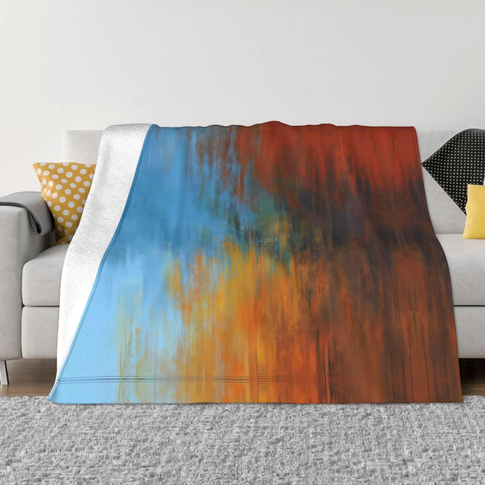 Couverture de lit en flanelle chaude - Plaid motif aquarelle coloré 152x127cm