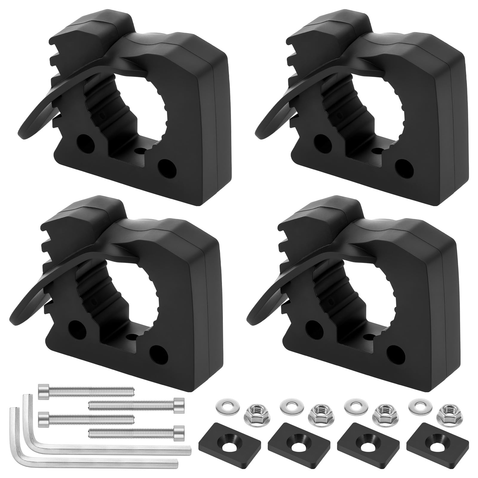 Quick Release Rubber Clamp Set, Heavy Duty Tool Mount Brackets for Shovel, Axe, Gear, Fits 1-1/7" to 1-3/7" Handles, Universal Mount for Trucks, UTVs, ATVs, Trailers, RVs, Wall or Molle System, 4 Pack