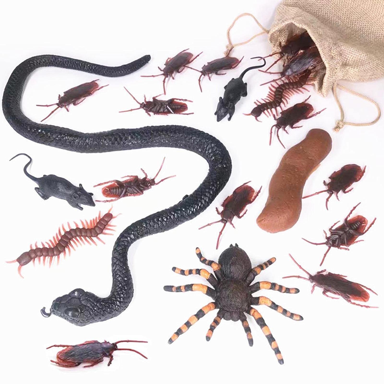 Lot De 44 Insectes Farce En Plastique Réalistes – Araignées, Cafards, Souris, Chauves-souris – PVC Flexible – Halloween, Canulars, Déco