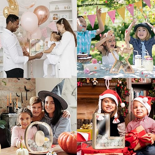 Miniatura 6 de DBPBToU Alcancía de letras de madera, 9.06 x 1.57 x 9.06 pulgadas, caja grande del alfabeto transparente, tarro de cambio personalizado para niños