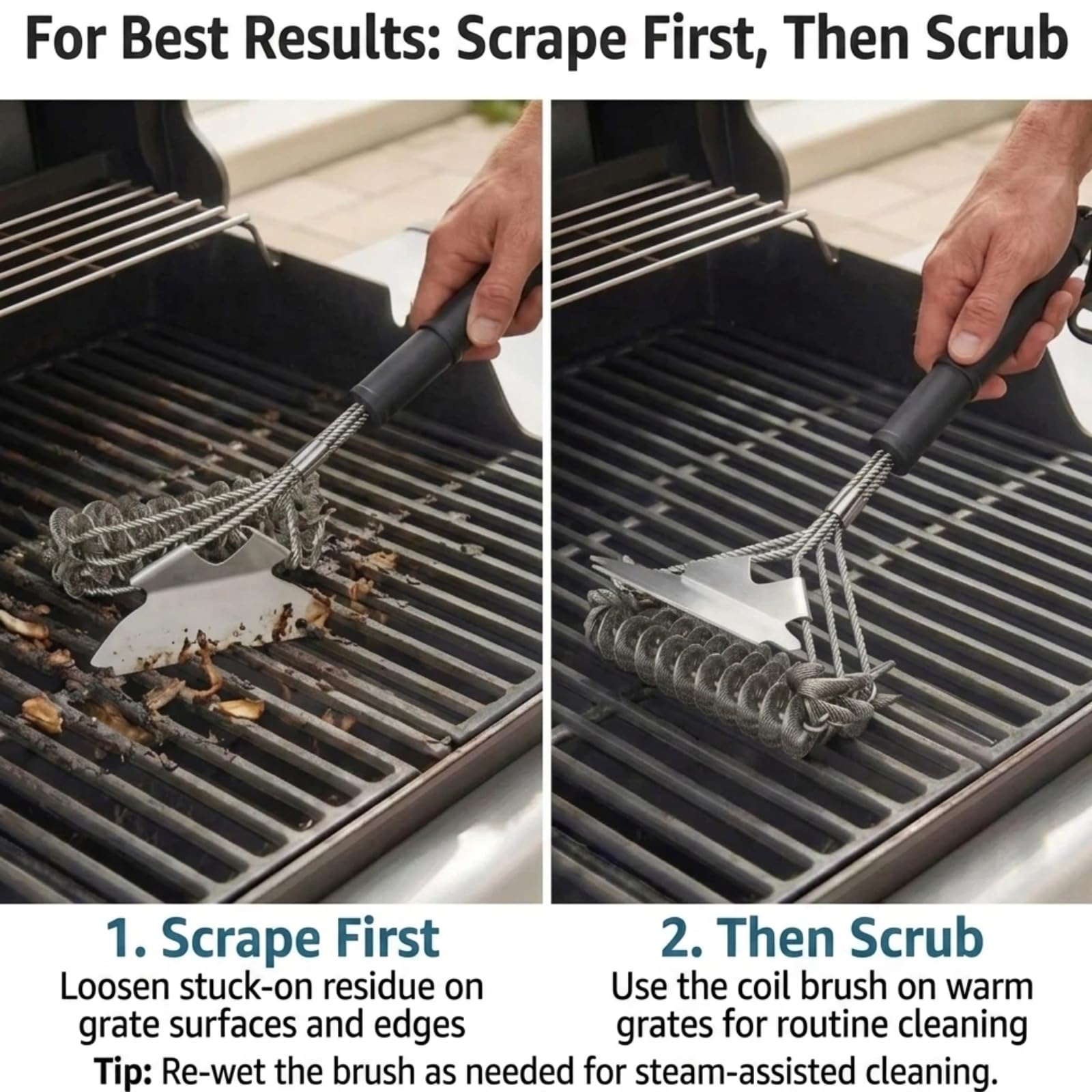 Grillbürste mit langem Griff & Flaschenöffner - Borstenfreier Edelstahl BBQ Scraper & Cleaner - Sicher für Porzellan, Weber, Gas & Holzkohlegrills - Ideales Geschenk für Papa & BBQ