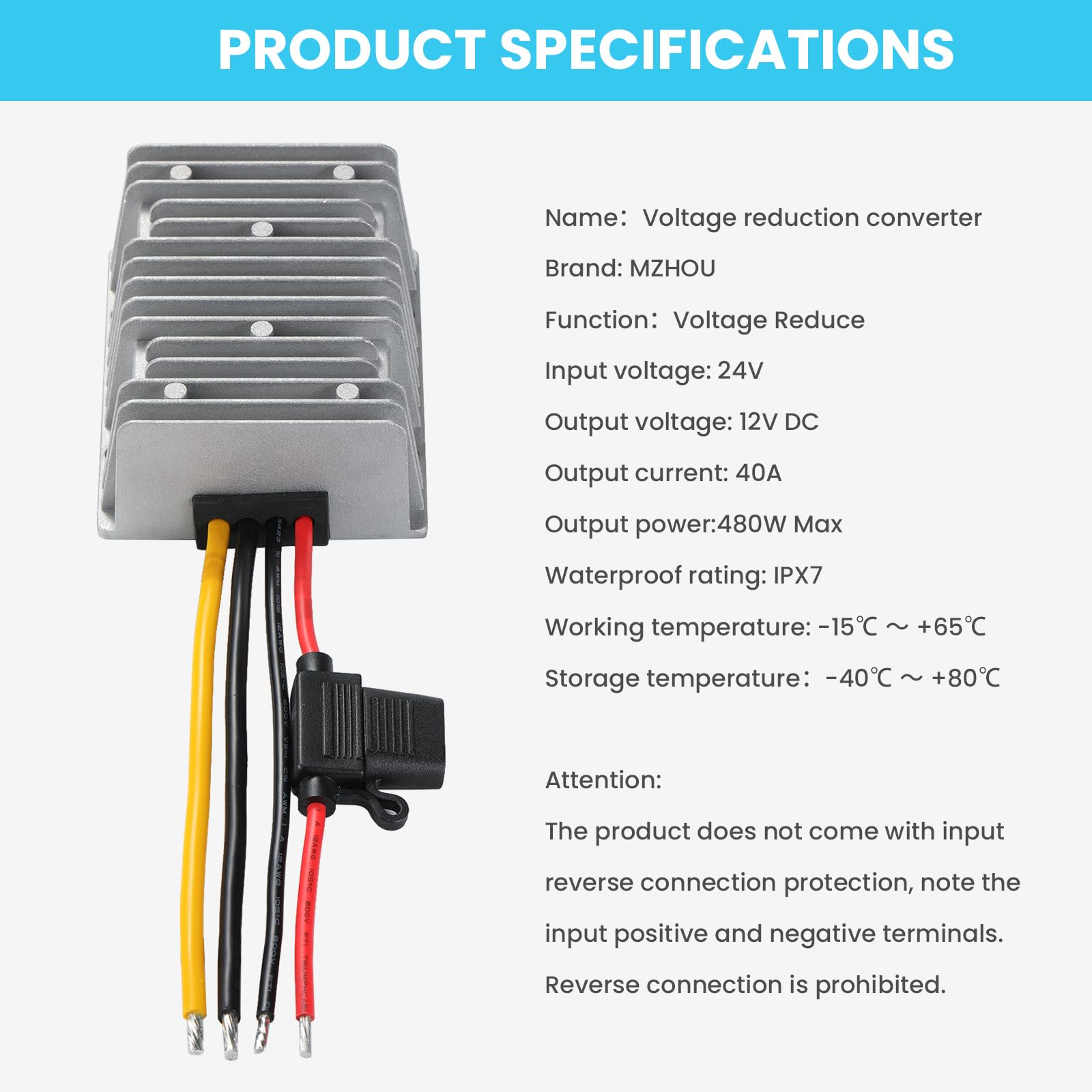 DC 24V a 12V Convertitore di Tensione 40A 480W Trasformatori di potenza Regulatore Raddrizzatore 24V Step-down to 12V Limitatore-IP67 Impermeabile per Veicoli Sistema Solare