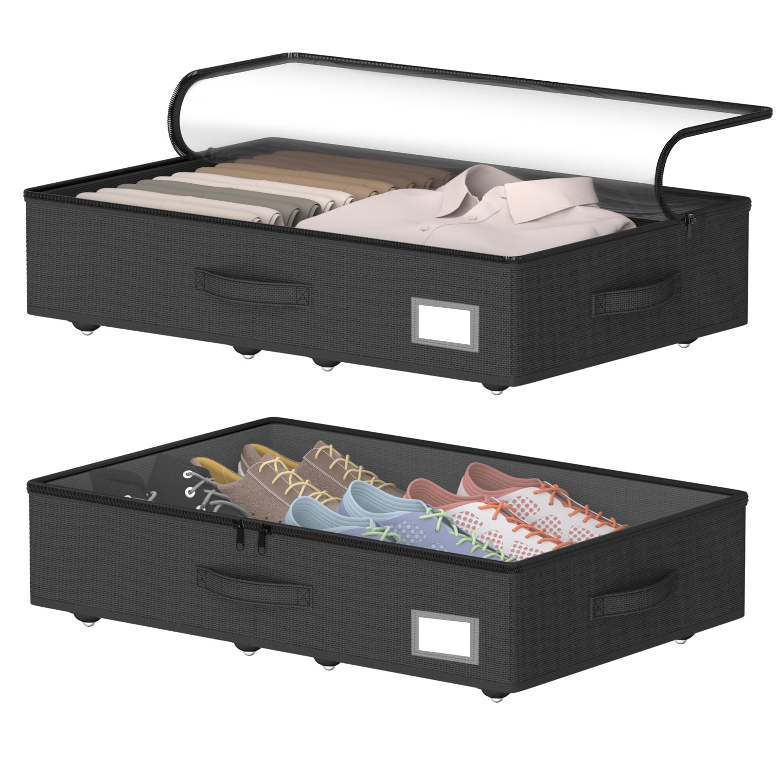 EE-RoomWorld Unterbettkommode mit Rollen, kein Zusammenbau erforderlich, 14 cm Höhe, Unterbett-Aufbewahrung, niedriges Profil, rollbare Schuhaufbewahrungsbehälter, für Kleidung, Decken