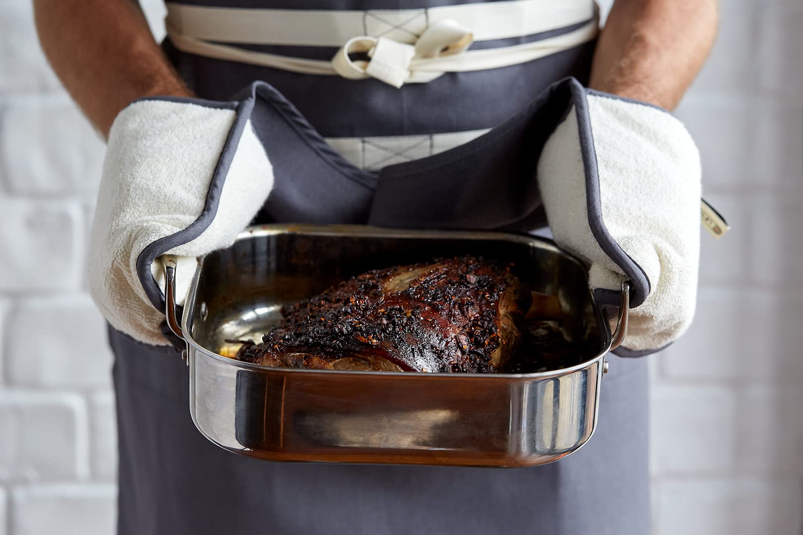 Le Creuset Manopla Doble con Presilla, Talla única, Algodón, Negro, 95001000000000