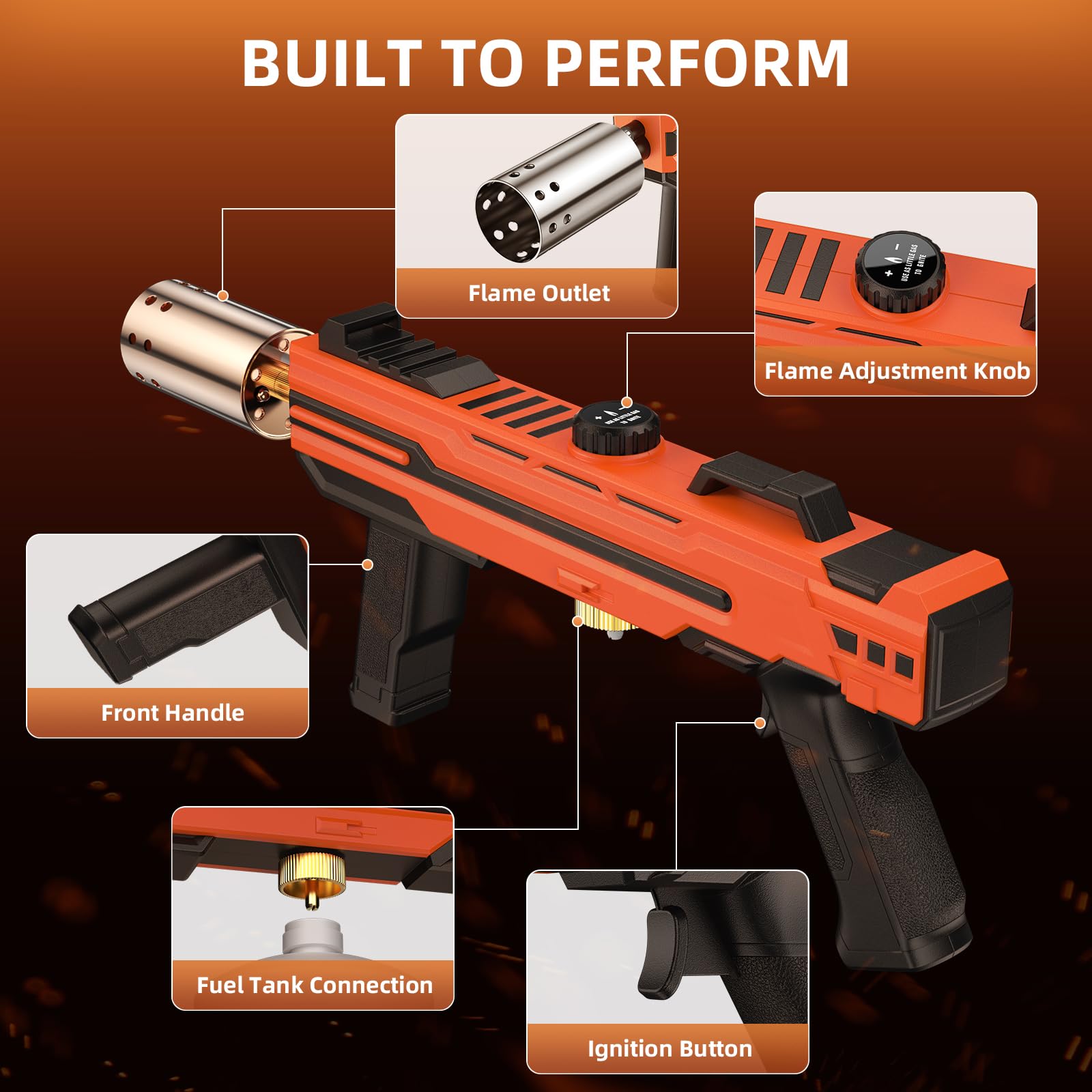 Flammenwerfer Flambierbrenner Küche Brenner 1800°C Gasbrenner Unkrautbrenner Bunsenbrenner Pistolenfeuerzeug Lötlampe für Steak Grillen Creme Brulee Unkraut Brenner Kochen Camping(Orange)