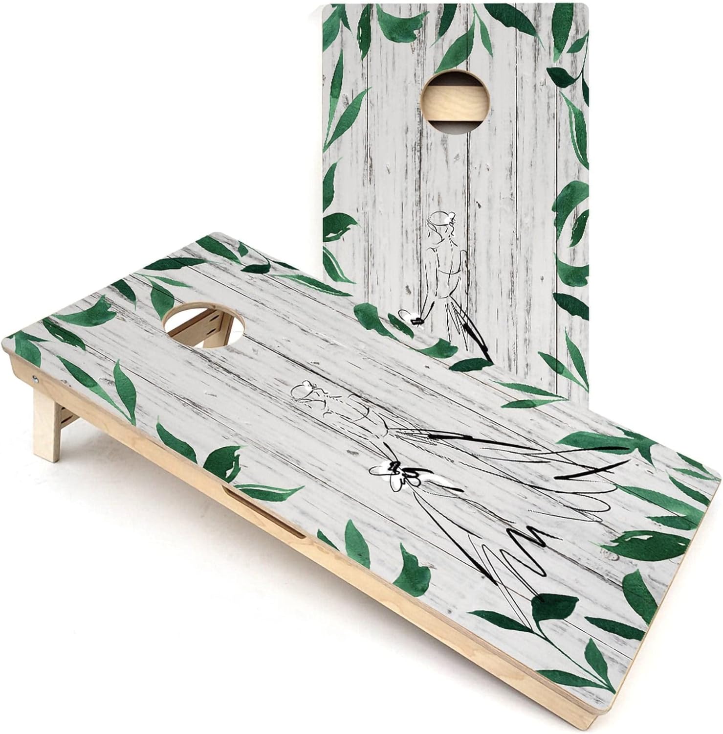 Bride Sketch Cornhole Boards - Includes (2) Boards (Resin Bags) + (1) Case & (2) Hole Lights
