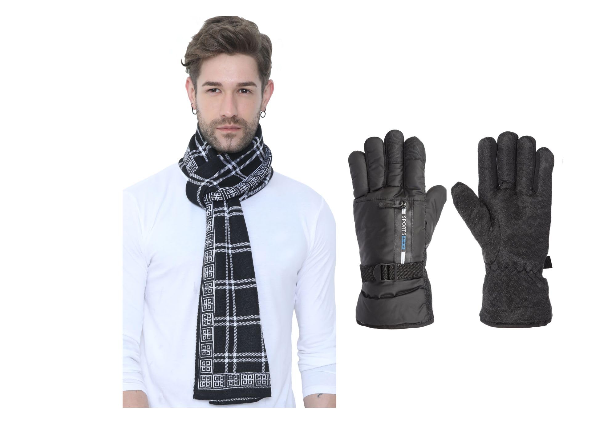 fabseasons Unisex Men & Women Checkered Premium feels like a cashmere Woolen Muffler/Scarf/Stole and Warm Winter Gloves with Faux Fur thermal lining inside.-picture-25