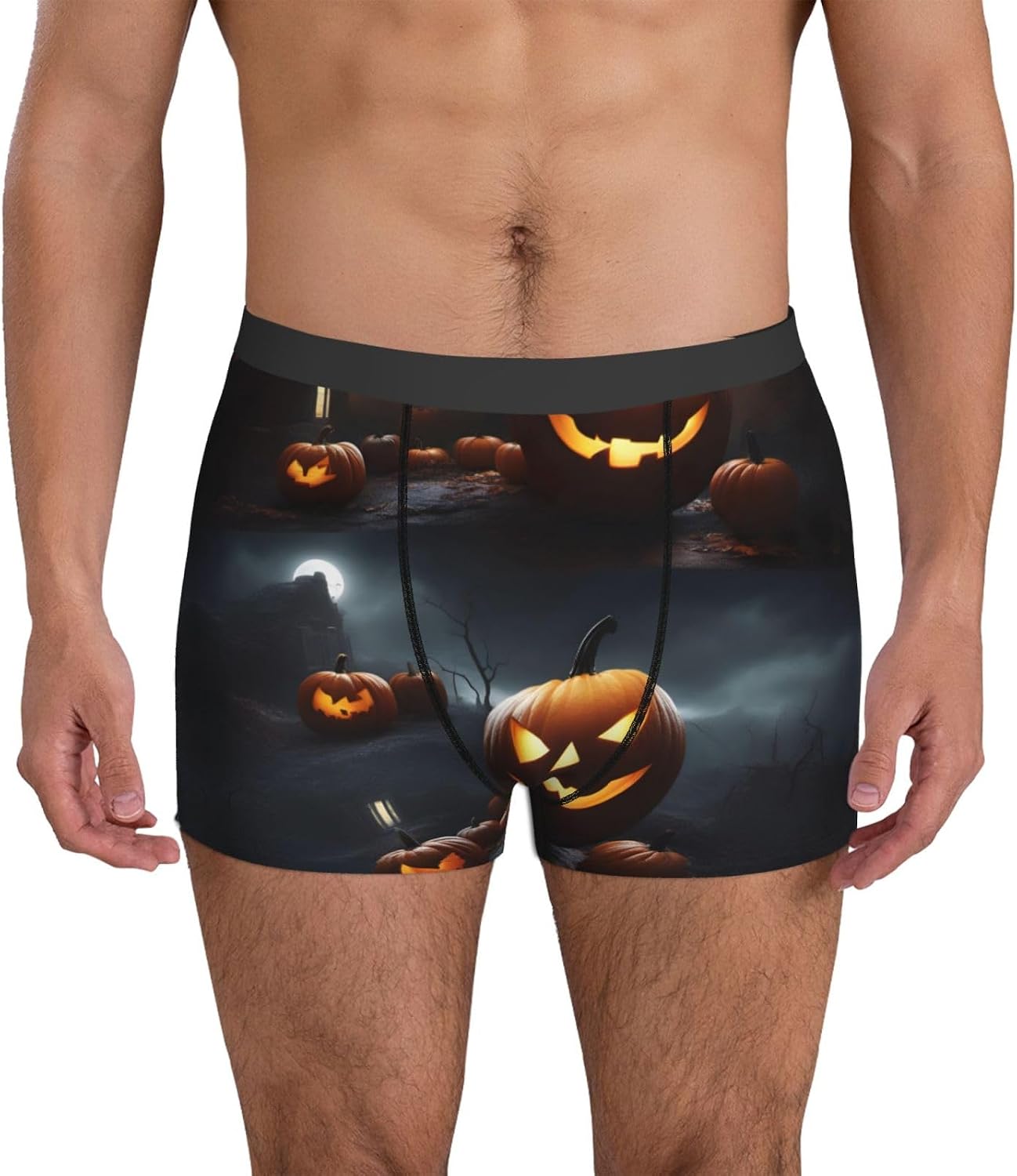 Halloween Pumpkin print Men's boxers, men's stretch leggings shorts Soft breathable boxer underwear
