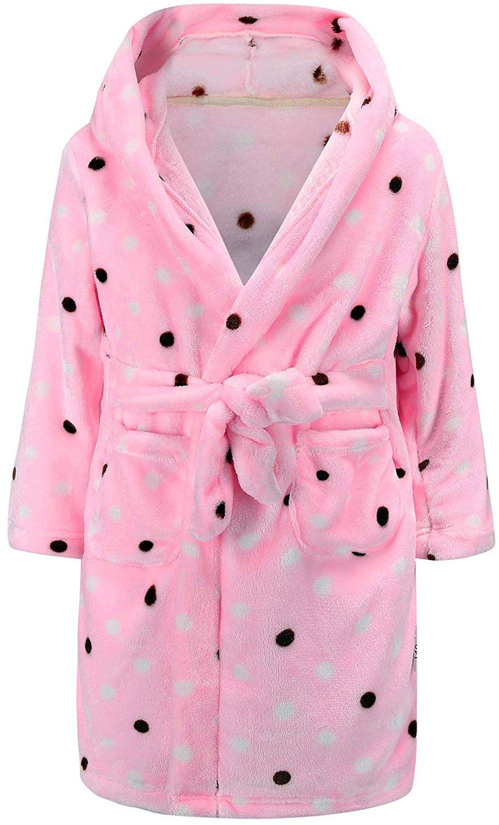 Girls Fleece Dressing Gown Robe Kids Hooded Bathrobe Plush Soft Nightgown Sleepwear for Girls 1-11 Years