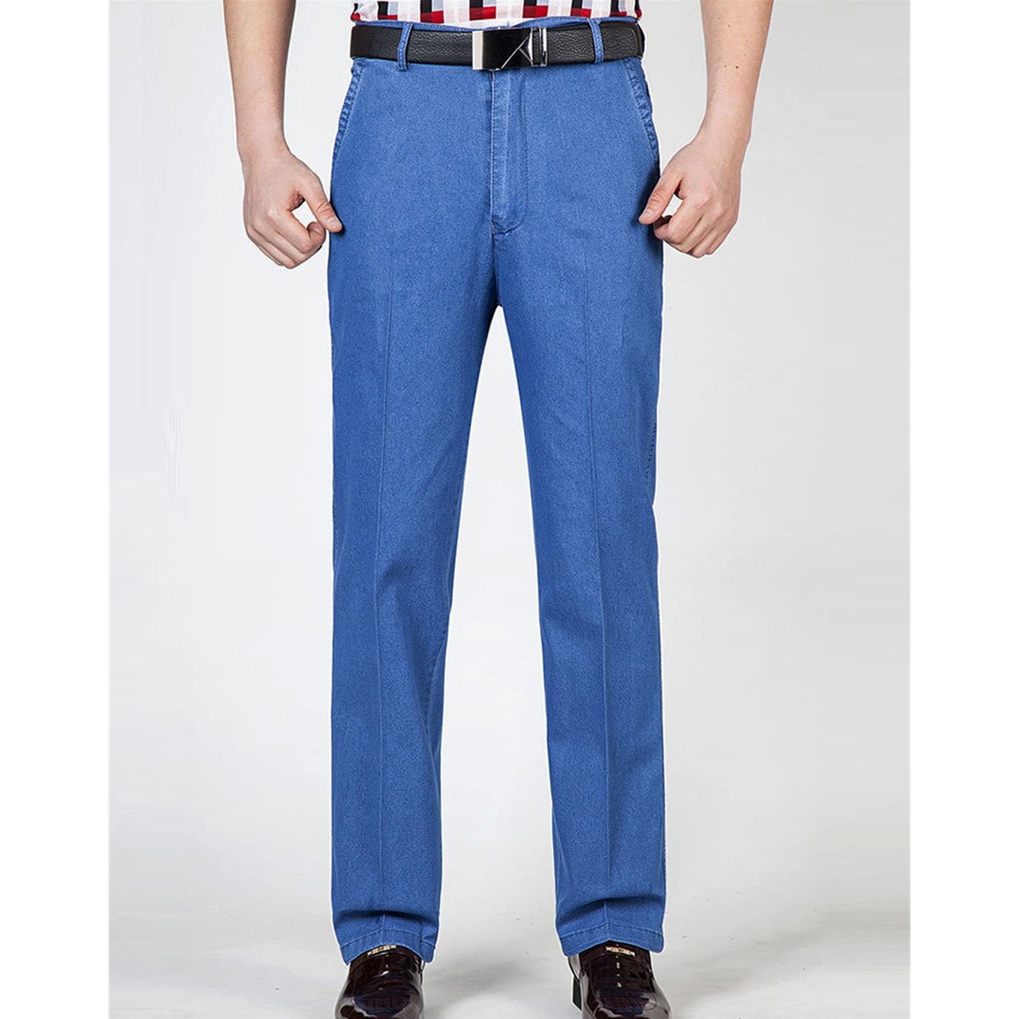 Men's Jeans Loose Straight Leg Denim Trousers Classic Elastic Business Casual Denim Pants (LightBlue3,39)