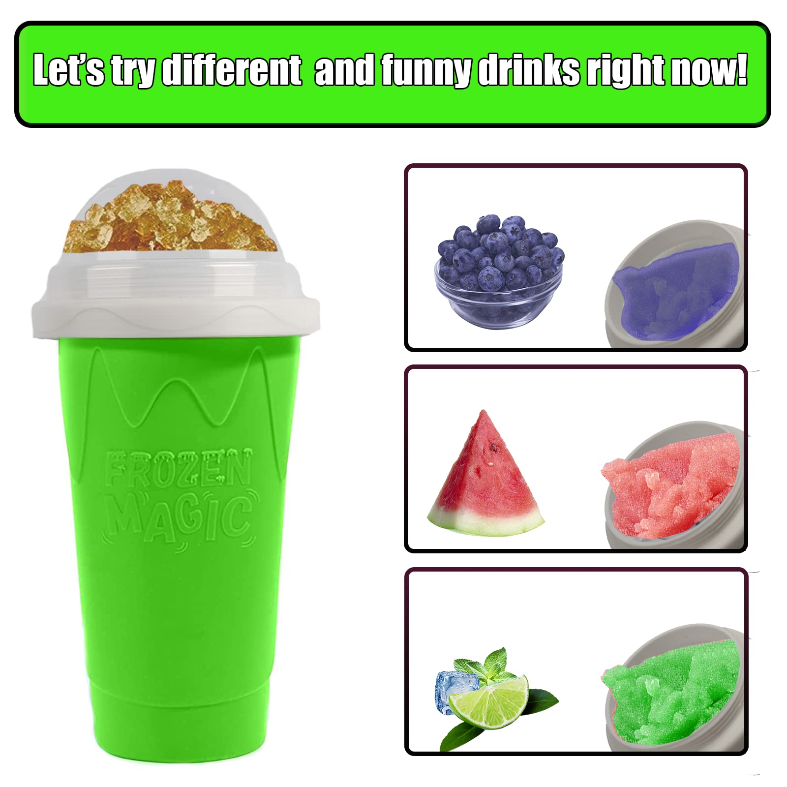 Ragnify Slushy Maker Cups 2-Pack - DIY Slushie Ice Cup For Kids & Adults, 500ml Double-Layer Squeeze Cups (Blue & Green) - View #7