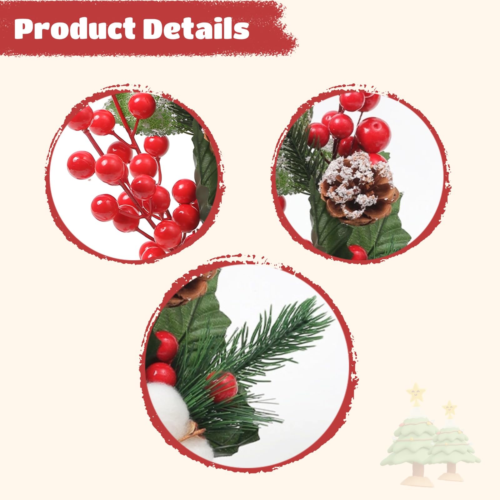 36 STK. Tannenzapfen Bastelset für Weihnachten, natürliche Basteldeko für Winter und Zuhause, mit frostigen Tannenzapfen, roten Beeren, Eicheln, Schneeflocken und Kiefernnadeln, für Kranzgestaltung