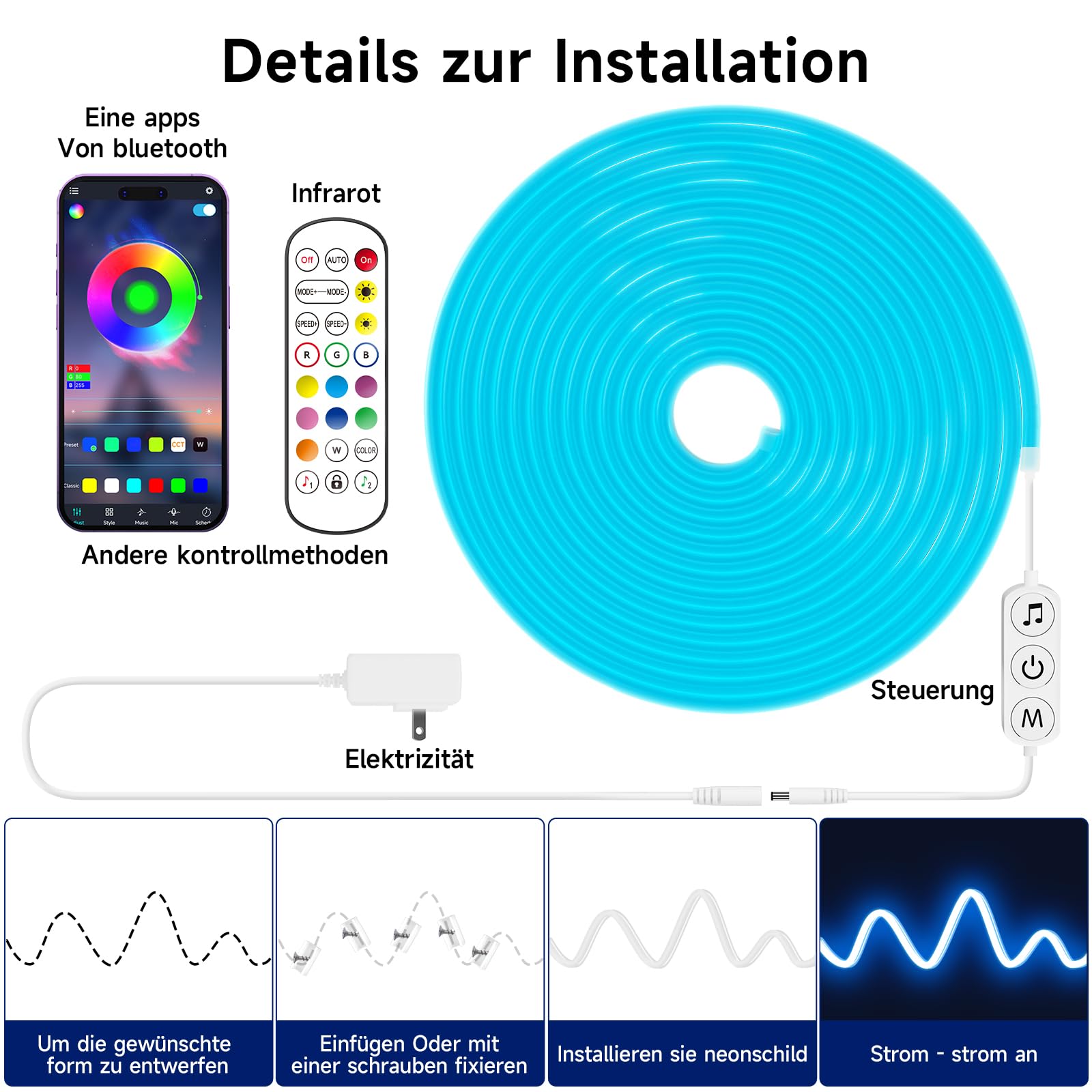 KANTUTOE Neon LED Streifen, 10m LED Strip mit Fernbedienung/APP Steuerung, 24V Flexibel IP65 Wasserdicht Musik Sync Gaming LED Schlauch, Rope LED Streifen für Schlafzimmer Oudoor Dekoration