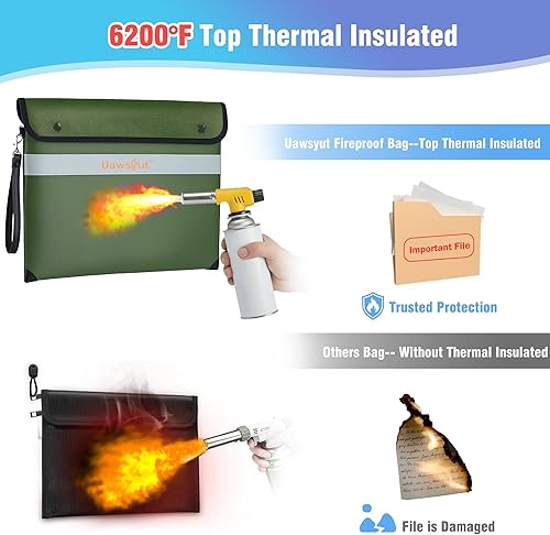 Miniatura 4 de Caja de documentos ignífuga, bolsa organizadora de archivos con aislamiento térmico de 2000 , Verde