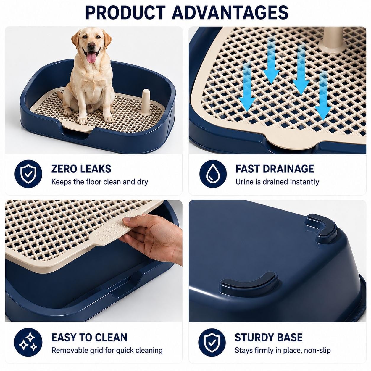 Katzentoilette für Hunde, Katzen, 48 x 37 x 13 cm, Toilette für Hunde und Katzen, mit erhöhtem Gitter und Trainingspick, einfache Reinigung, Anti-Pipi, hohe Wände, gegen Urinspritzen