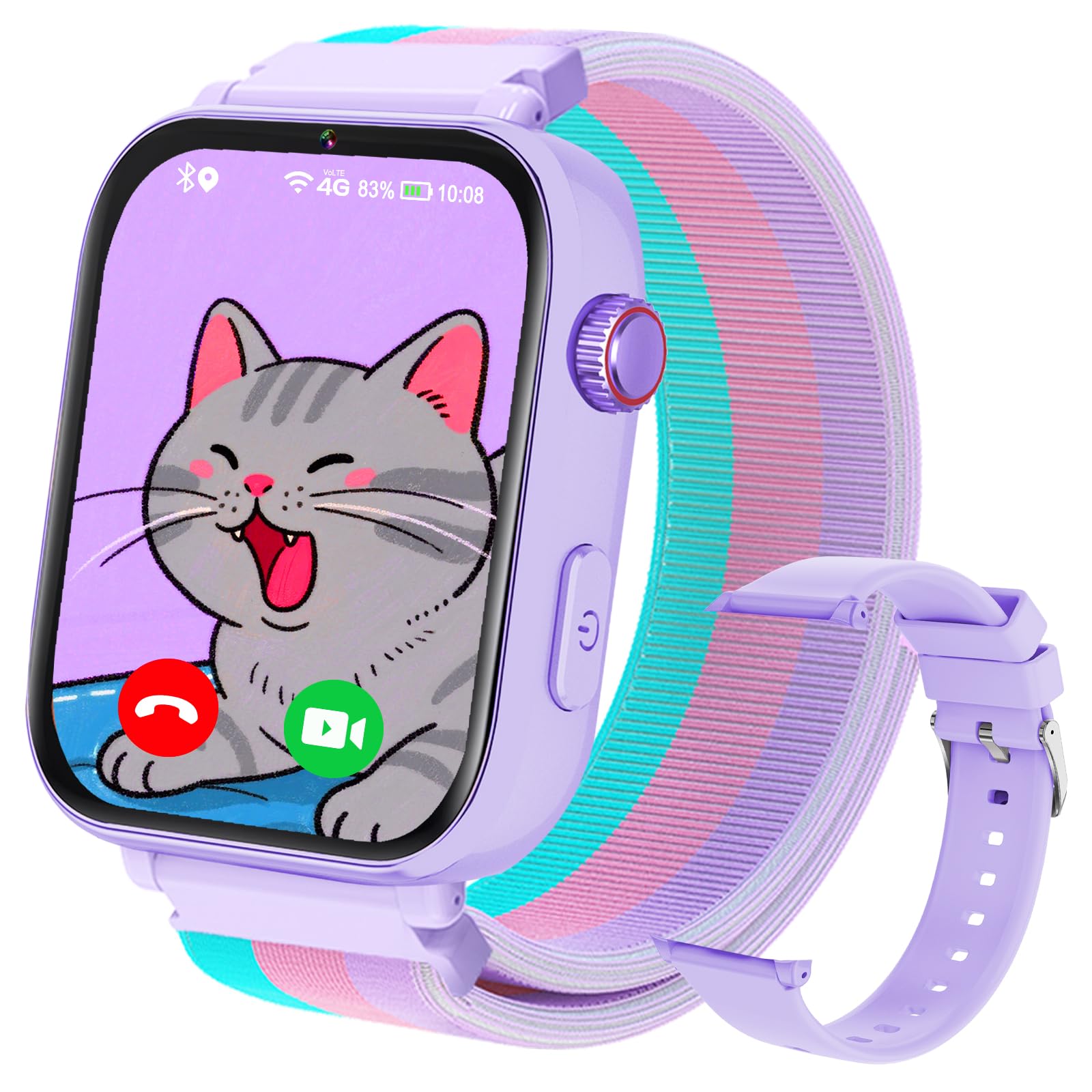 PTHTECHUS Smartwatch für Kinder, 4G GPS Kinder Smartwatch Uhr Telefon Video und Voice Smart Familienchat SMS WiFi, SOS Sport Schrittzähler Spiele, Kindergeschenke Armbanduhr Uhr für ab 4 Jahren