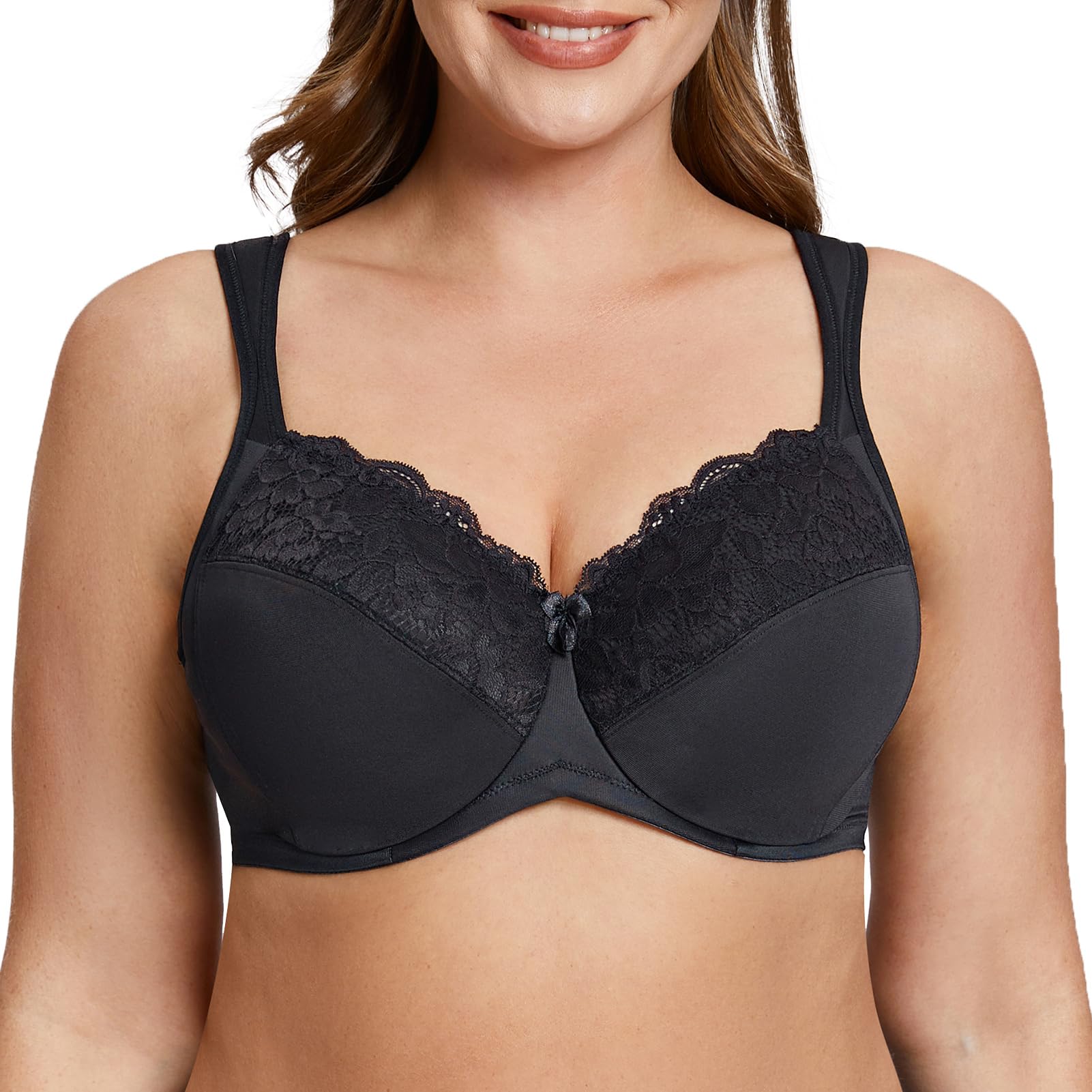 Meleneca Women's Black Minimizer Bra Full Coverage Plus Size Underwire Lace Comfort Cushion Strap 46F