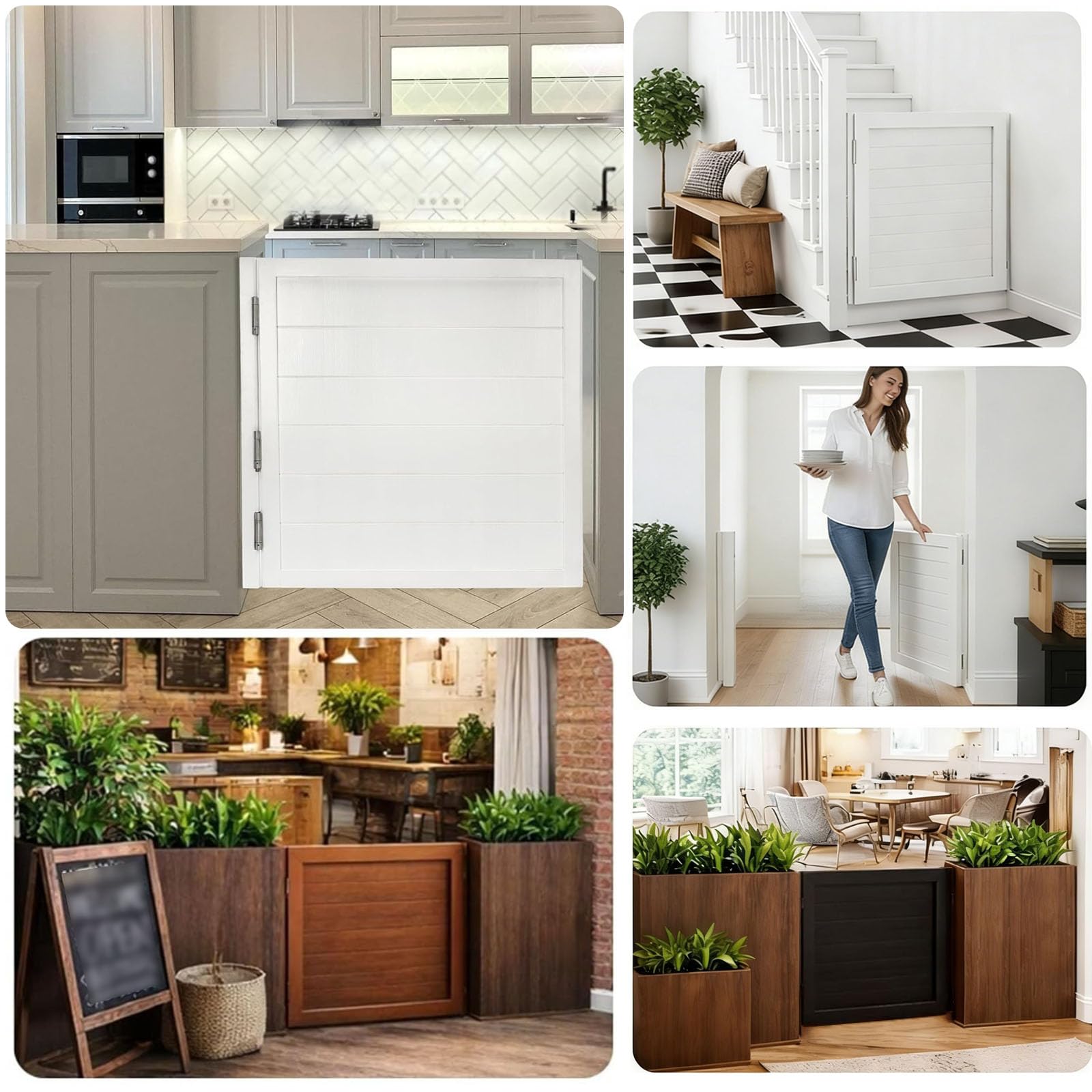 Puertas batientes para bar, puerta individual de madera maciza para interiores, apertura a 180°, bisagras de acero inoxidable, adecuadas para cocinas, escaleras y entradas, dormitorios, color blanco