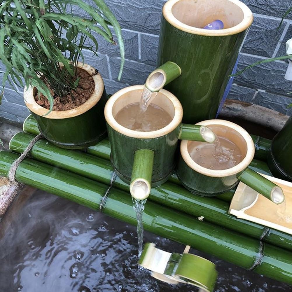 Kit de Fuente de bambú con Bomba, Fuente de Agua de jardín, Fuente de Agua de bambú para Interiores y Exteriores, características de Agua para Patio al Aire Libre (Size : 15.7inch)