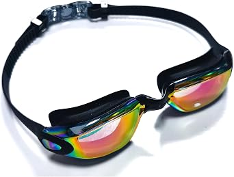Professional swimming goggles, black frame, adjustable swim strap, training