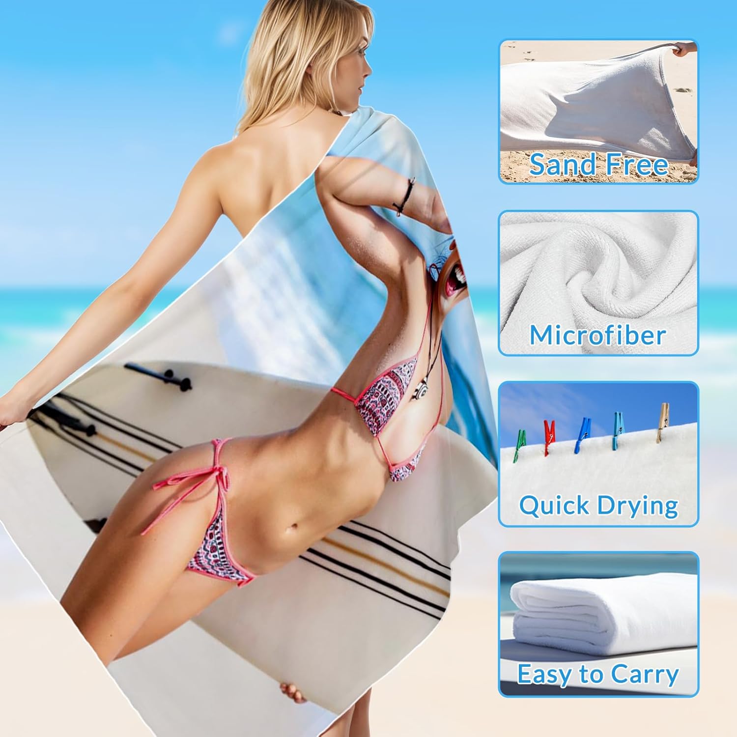 Personalized Beach Towel - Add Your Text/Photo to Customize - Quick-Dry Microfiber, Pool/Beach/Travel - 40x70 Inch Oversized