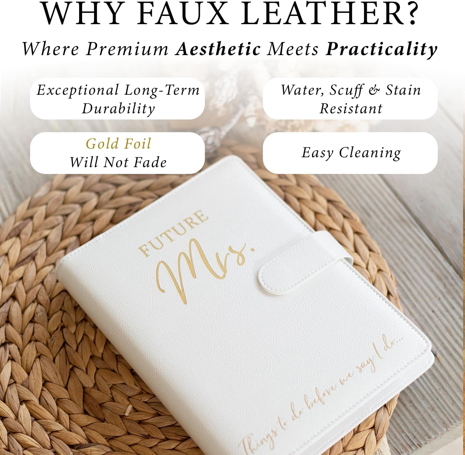 Wedding Planner Book and Organizer - Faux Leather 'Future Mrs' Wedding Planning Book and Organizer I Wedding Binder with Pen & Bookmark. Includes Bridal Countdown Calendar I Designed in USA