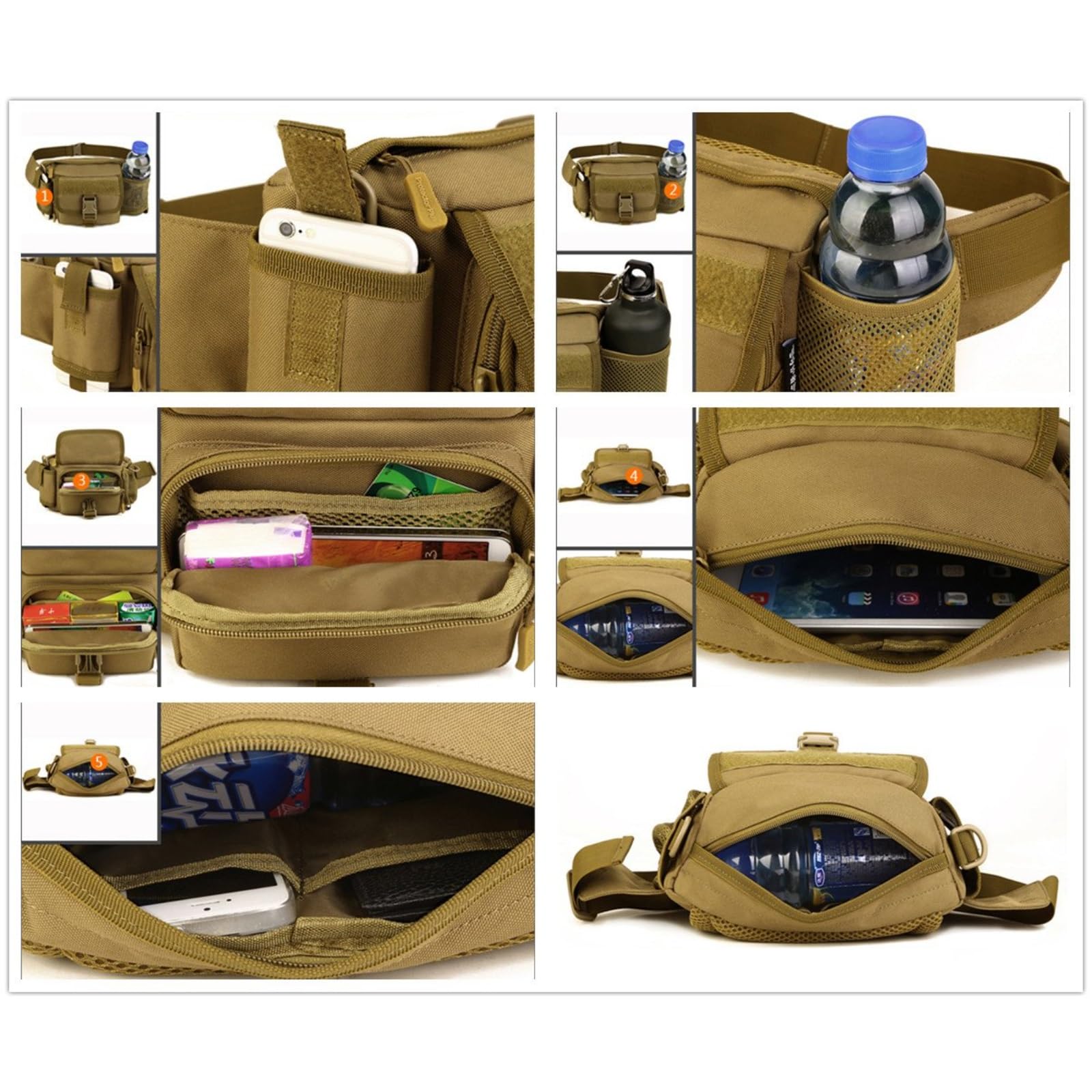 Sac Banane Militaire Multifonction, Sac Banane à BandoulièRe, Pochette ImperméAble avec Porte-Bouteille, pour Randonnée Escalade Plein Air(ACU Digital)