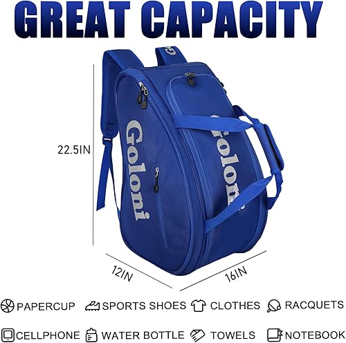 Miniatura 2 de Goloni Pickleball Bag Padel Racket Backpack Large Capacity for Men Women Separate Waterproof Shoes Compartment Pickleball Accessories -Thermal