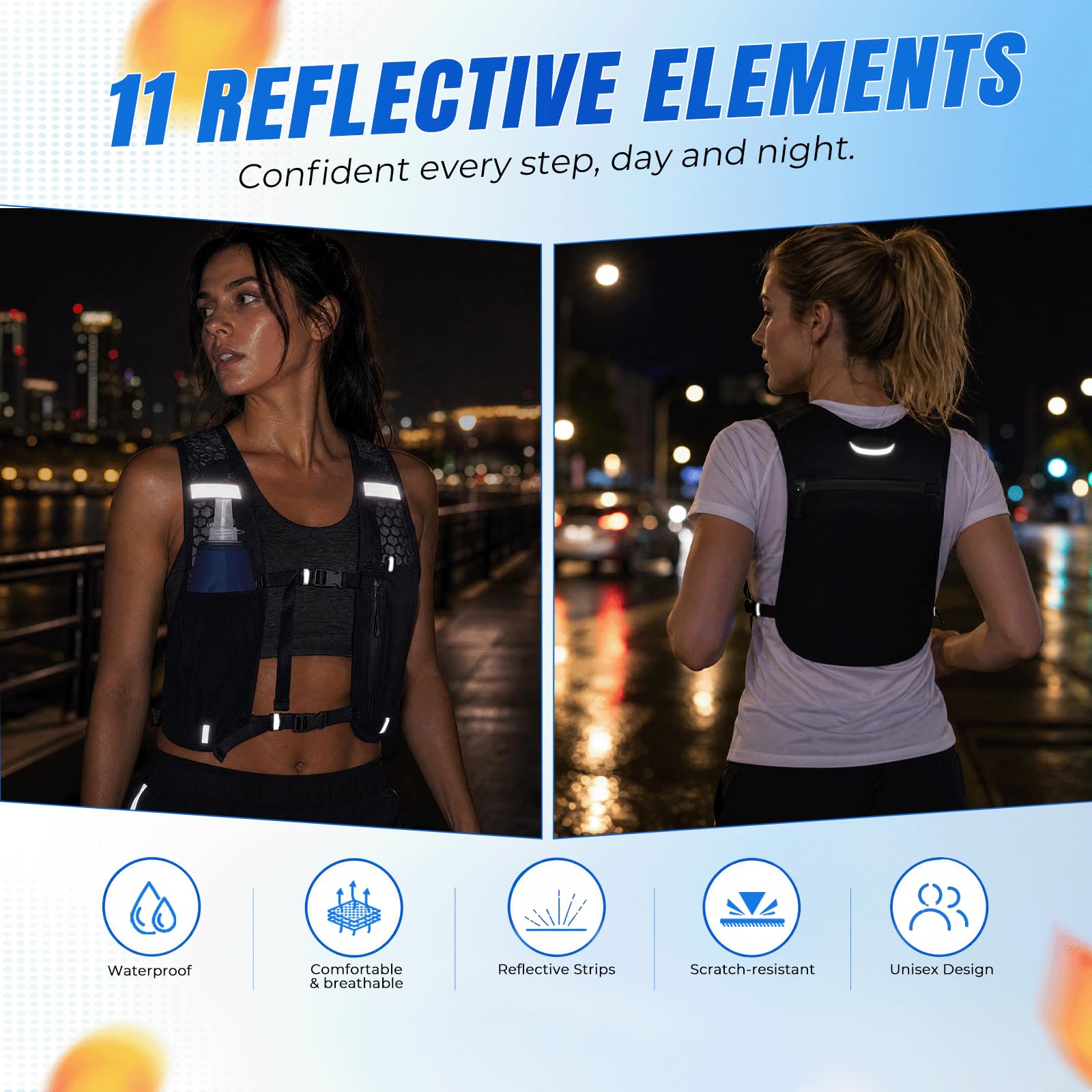 Chaleco Hidratación Trail Running con Soft Flask 500ml, Mochila Running Hombre Mujer Ligero y Transpirable, Chaleco Correr Reflectante con Múltiples Bolsillos para Maratón Ciclismo Senderismo