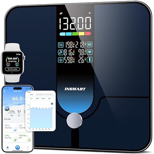 INSMART Báscula inteligente para peso corporal, báscula de grasa corporal de pantalla grande, báscula de peso precisa digital Bluetooth para