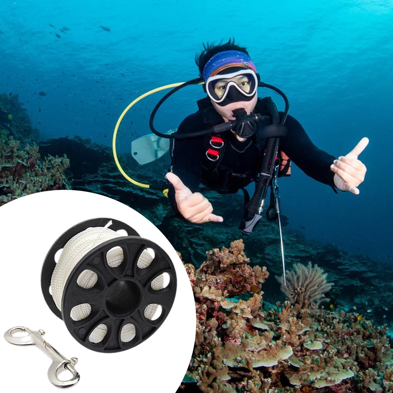 Scuba Diving Finger Spool mit Doppeltem Endhaken Und Glatter Nylonleine Ergonomische Tauchrolle für Einfaches Handling unter Wasser für Höhlentauchen