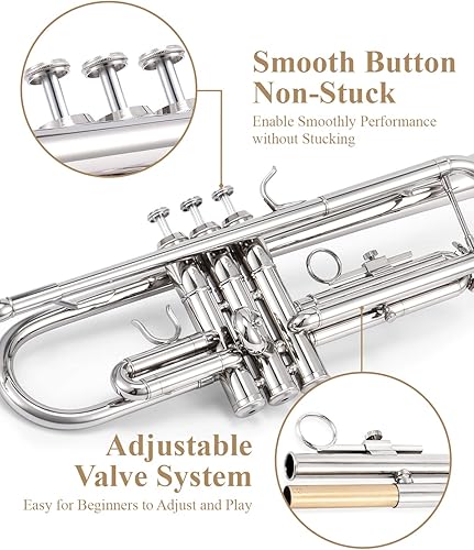 Miniatura 3 de Eastar Bb - Juego de trompeta estándar para principiantes, instrumento de trompeta de latón con estuche rígido, kit de limpieza, boquilla 7C y
